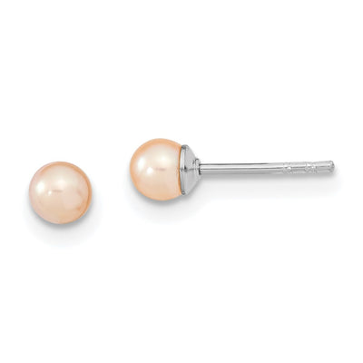 Sterling Silver Rhodium-plated Pink Round Freshwater Cultured Pearl Post Earrings