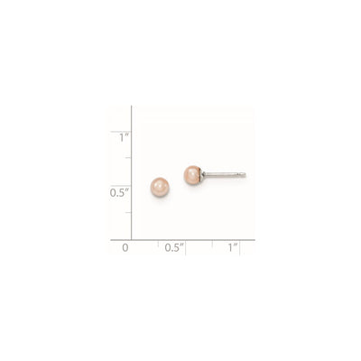 Sterling Silver Rhodium-plated Pink Round Freshwater Cultured Pearl Post Earrings