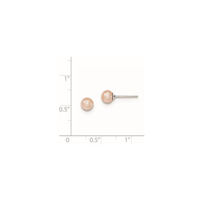 Sterling Silver Rhodium-plated Pink Round Freshwater Cultured Pearl Post Earrings
