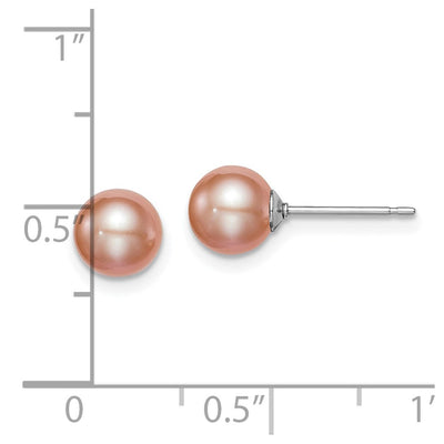 Sterling Silver Rhodium-plated Pink Round Freshwater Cultured Pearl Post Earrings