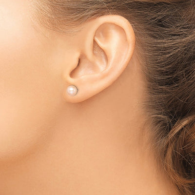 Sterling Silver Rhodium-plated Pink Round Freshwater Cultured Pearl Post Earrings