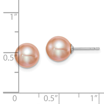 Sterling Silver Rhodium-plated Pink Round Freshwater Cultured Pearl Post Earrings