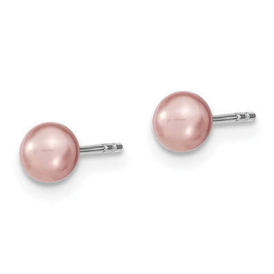 Sterling Silver Rhodium-plated Purple Round Freshwater Cultured Pearl Post Earrings