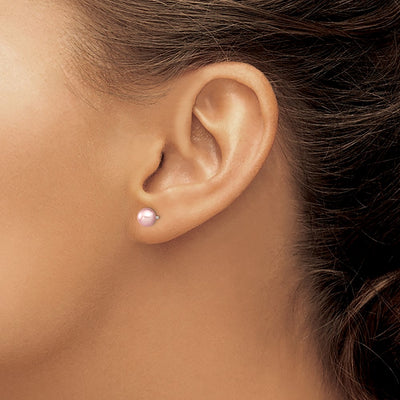 Sterling Silver Rhodium-plated Purple Round Freshwater Cultured Pearl Post Earring