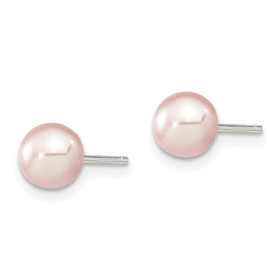 Sterling Silver Rhodium-plated Purple Round Freshwater Cultured Pearl Post Earring