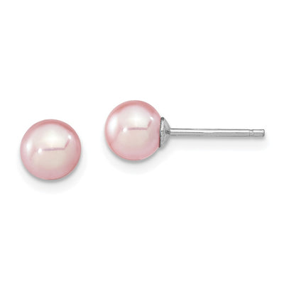 Sterling Silver Rhodium-plated Purple Round Freshwater Cultured Pearl Post Earring