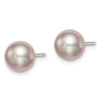 Sterling Silver Rhodium-plated Purple Round Freshwater Cultured Pearl Post Earring