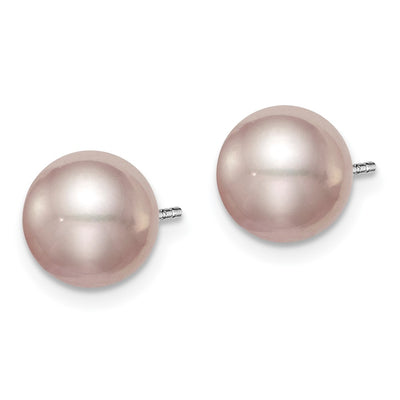 Sterling Silver Rhodium-plated Purple Round Freshwater Cultured Pearl Post Earring