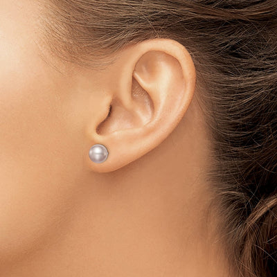 Sterling Silver Rhodium-plated Purple Round Freshwater Cultured Pearl Post Earring