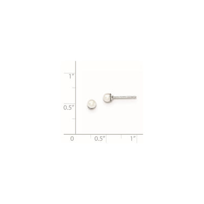 Sterling Silver Rhodium-plated White Round Freshwater Cultured Pearl Post Earrings