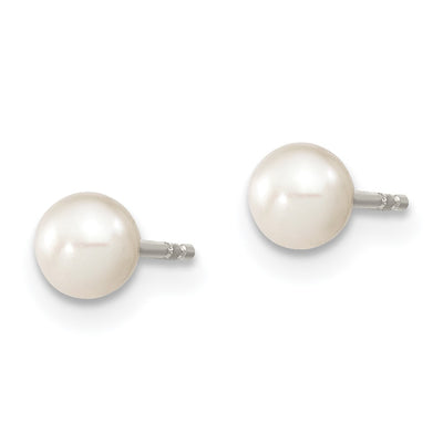 Sterling Silver Rhodium-plated White Round Freshwater Cultured Pearl Post Earrings