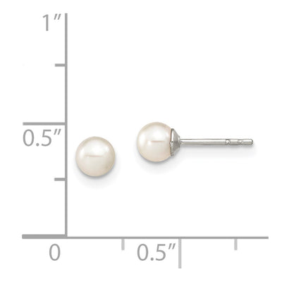 Sterling Silver Rhodium-plated White Round Freshwater Cultured Pearl Post Earrings