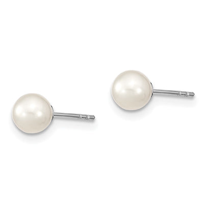 Sterling Silver Rhodium-plated White Round Freshwater Cultured Pearl Post Earrings