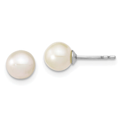 Sterling Silver Rhodium-plated White Round Freshwater Cultured Pearl Post Earrings