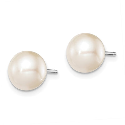 Sterling Silver Rhodium-plated White Round Freshwater Cultured Pearl Post Earrings