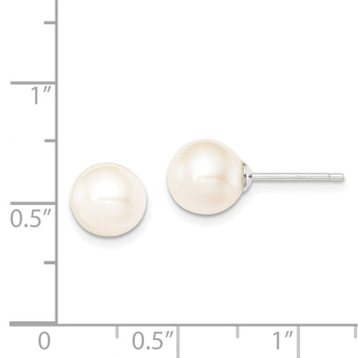 Sterling Silver Rhodium-plated White Round Freshwater Cultured Pearl Post Earrings