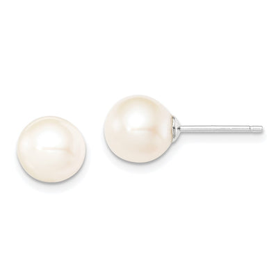 Sterling Silver Rhodium-plated White Round Freshwater Cultured Pearl Post Earrings