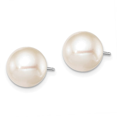 Sterling Silver Rhodium-plated White Round Freshwater Cultured Pearl Post Earring