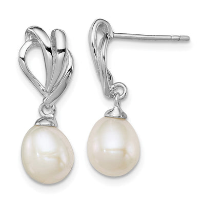 Sterling Silver Rhodium-plated White Rice Freshwater Cultured Pearl Post Dangle Earrings, 23 x 8mm