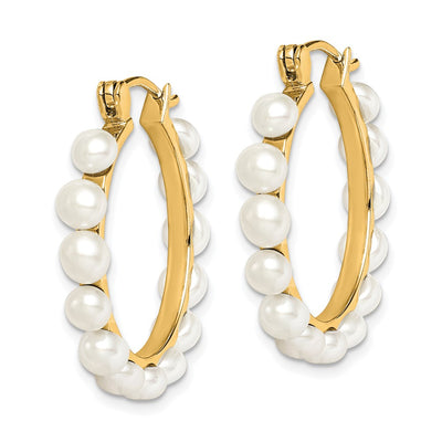 Sterling Silver Gold-plated White Button Freshwater Cultured Pearl Hoop Earrings