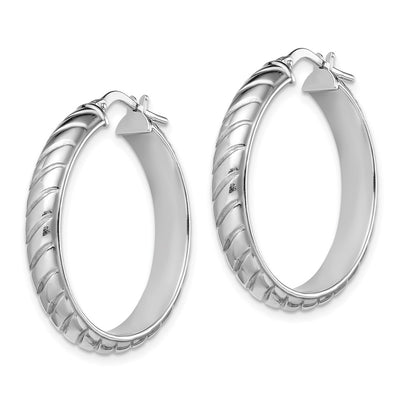 Sterling Silver Rhodium-plated Polished Textured Hoops, 25 x 5mm