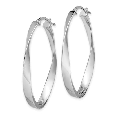 Sterling Silver Rhodium-plated Polished Twisted Oval Hoop Earrings, 43.8 x 24.1mm