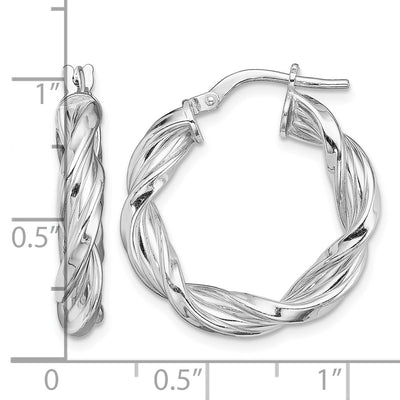 Sterling Silver Rhodium-plated Twisted Hoop Earrings, 24 x 4mm