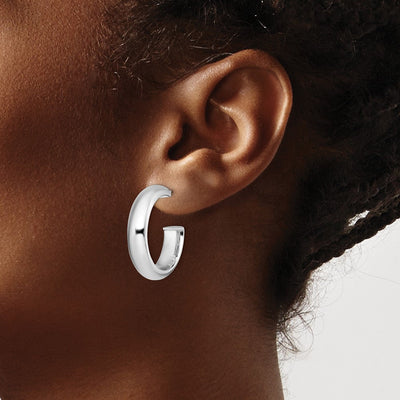 Sterling Silver Rhodium-plated Polished Post Hoops, 25.25 x 6mm