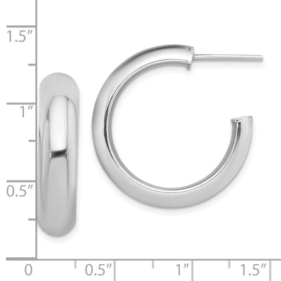 Sterling Silver Rhodium-plated Polished Post Hoops, 25.25 x 6mm