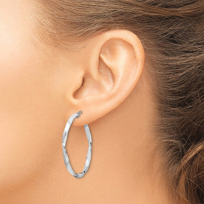 Sterling Silver Rhodium-plated Polished Twisted Hoop Earrings, 30 x 2.5mm