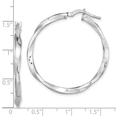 Sterling Silver Rhodium-plated Polished Twisted Hoop Earrings, 30 x 2.5mm