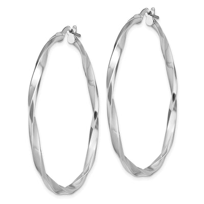 Sterling Silver Rhodium-plated Polished Twisted Hoop Earrings, 40 x 2.5mm