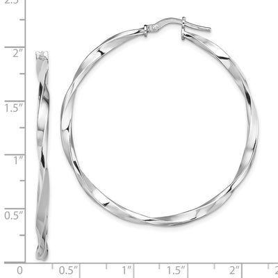 Sterling Silver Rhodium-plated Polished Twisted Hoop Earrings, 40 x 2.5mm