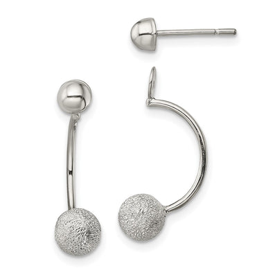 Sterling Silver Polished Laser-cut Bead Jackets w/Button Earrings