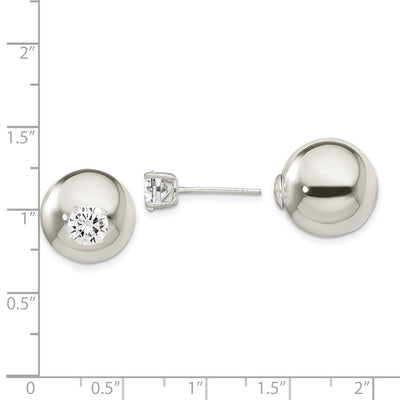 Sterling Silver Polished w/ CZ Front Back Post Earrings