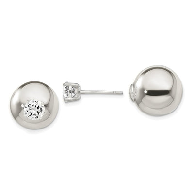 Sterling Silver Polished w/ CZ Front Back Post Earrings