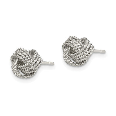 Sterling Silver Rhodium-plated Textured Love Knot Post Earrings, 7.6 x 7.6mm