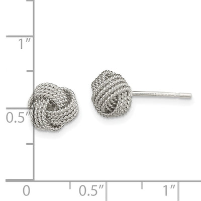Sterling Silver Rhodium-plated Textured Love Knot Post Earrings, 7.6 x 7.6mm