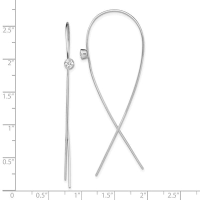 Sterling Silver Rhodium-plated Polished CZ Threader Earrings, 66.93 x 4mm