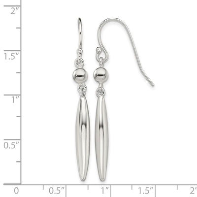Sterling Silver Polished Bead & Elongated Oval Dangle Earrings, 41.11 x 4mm