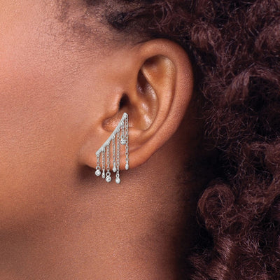 Sterling Silver Rhodium-plated Polished Fancy CZ Dangle Ear Climber Earring