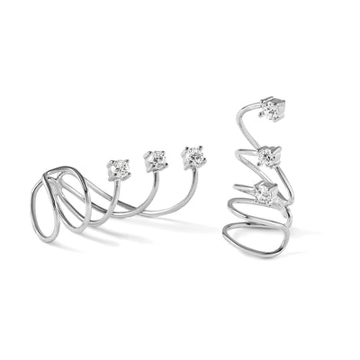 Sterling Silver Rhodium-plated Polished Fancy CZ Pair of Cuff Earrings