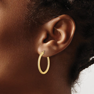 Sterling Silver Gold-tone Micro Pavé CZ In/Out Hoop Earrings
