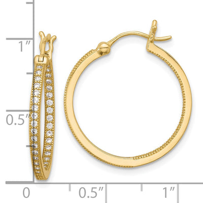 Sterling Silver Gold-tone Micro Pavé CZ In/Out Hoop Earrings