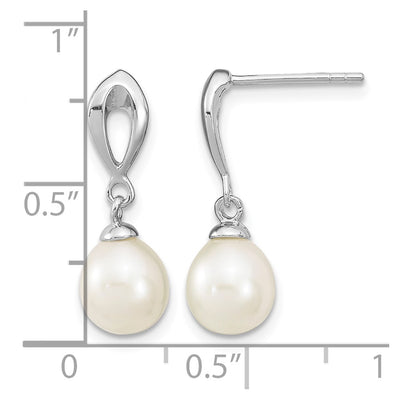 Sterling Silver Rhodium-plated White Rice Freshwater Cultured Pearl Post Dangle Earrings, 19 x 7 to 8mm