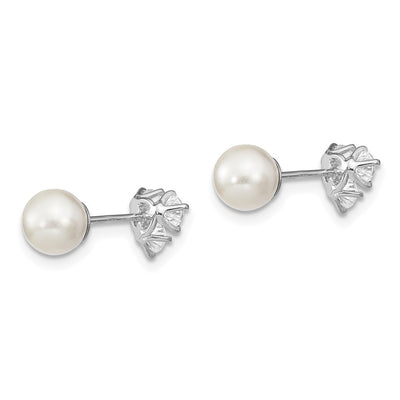 Sterling Silver Rhodium-plated Polished White Imitation Shell Pearl & CZ Reversible Post Earrings