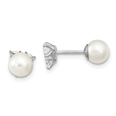 Sterling Silver Rhodium-plated Polished White Imitation Shell Pearl & CZ Reversible Post Earrings