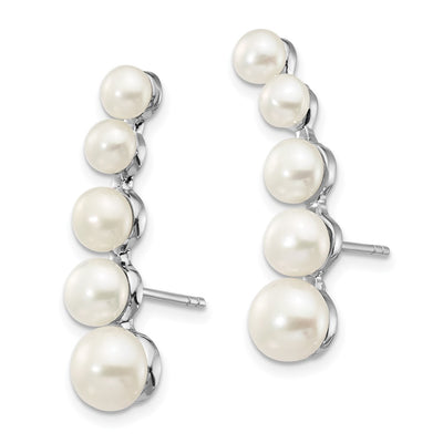 Sterling Silver Rhodium-plated White Freshwater Cultured Pearl Post Ear Climber Earrings
