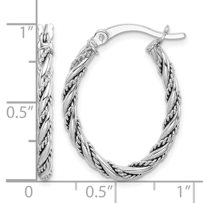 Sterling Silver Rhodium-plated Twisted Oval Hoop Earrings, 25.5 x 2.5mm