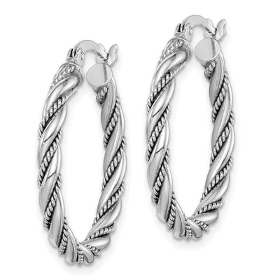 Sterling Silver Rhodium-plated Twisted Hoop Earrings, 25 x 2.5mm